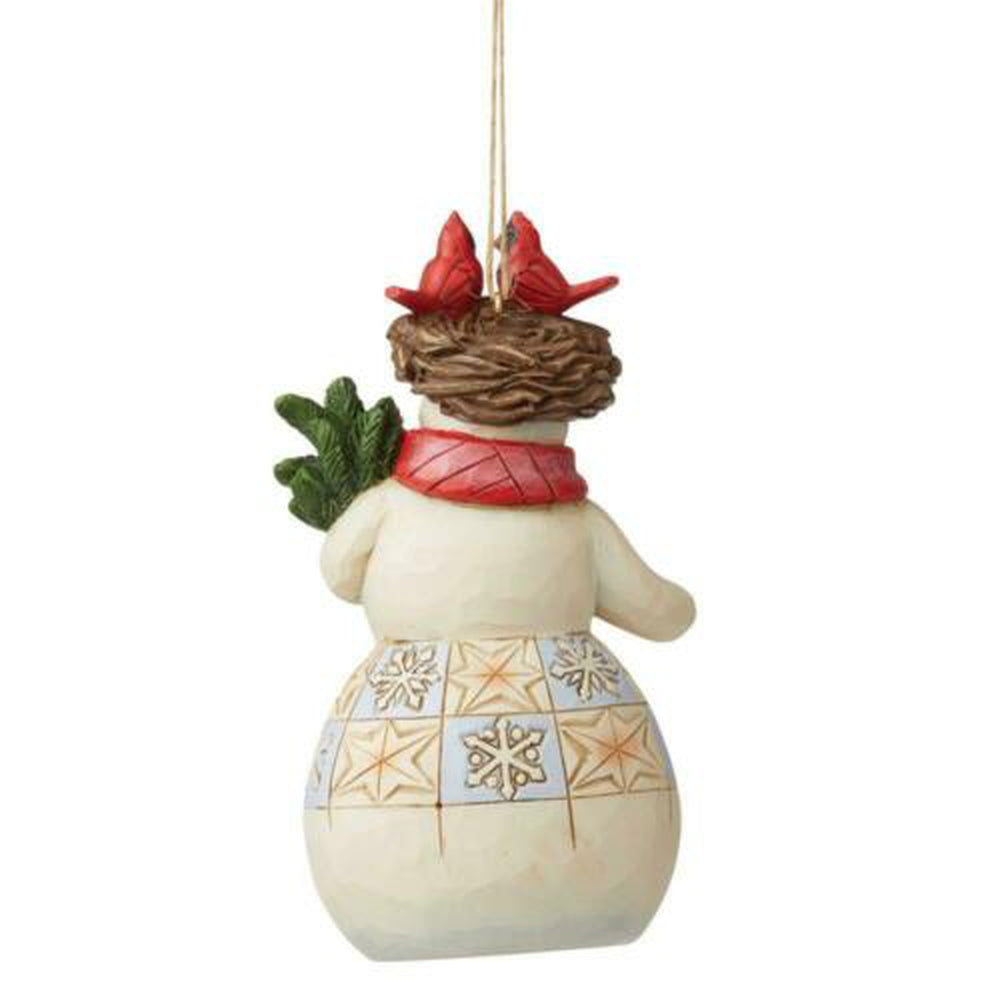 Snowman With Cardinal Nest Hanging Ornament - Lake Norman Gifts