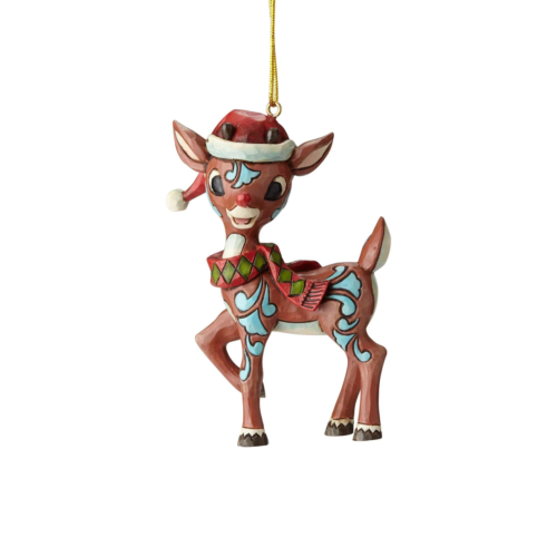 Rudolph In Santa Hat Ornament - Lake Norman Gifts