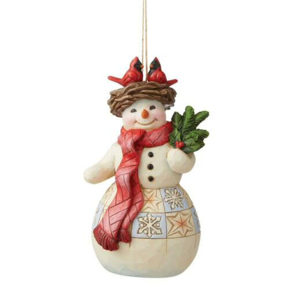 Snowman With Cardinal Nest Hanging Ornament - Lake Norman Gifts