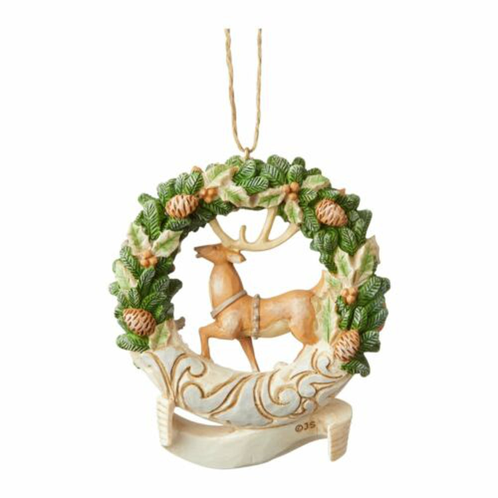 2019 White Woodland Deer Wreath Ornament - Lake Norman Gifts