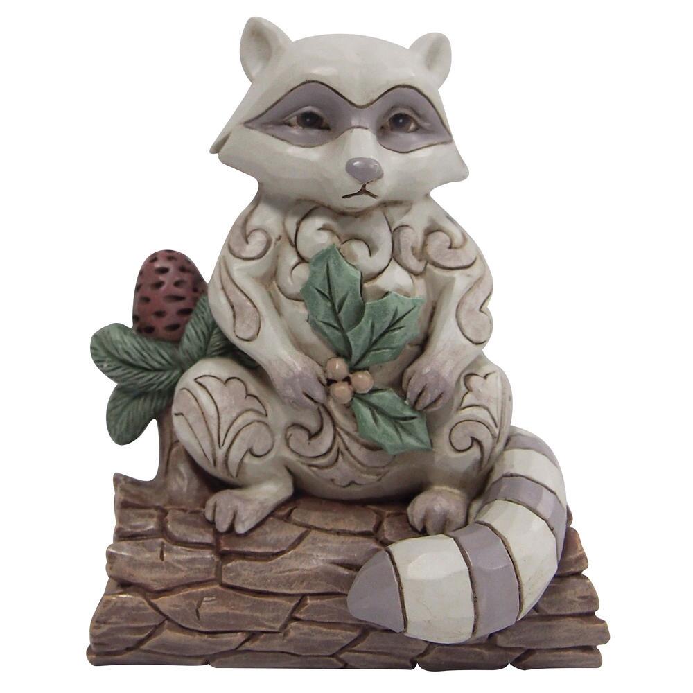 White Woodland Racoon with Pinecone - Lake Norman Gifts