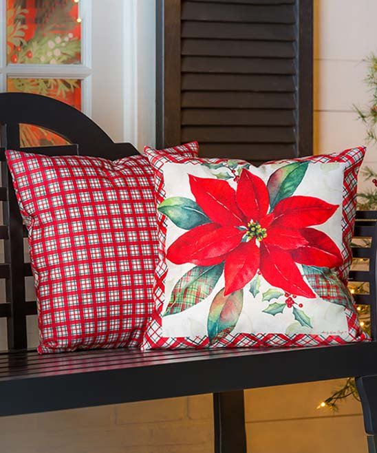 Holiday Poinsetta Outdoor Pillow Cover - Lake Norman Gifts